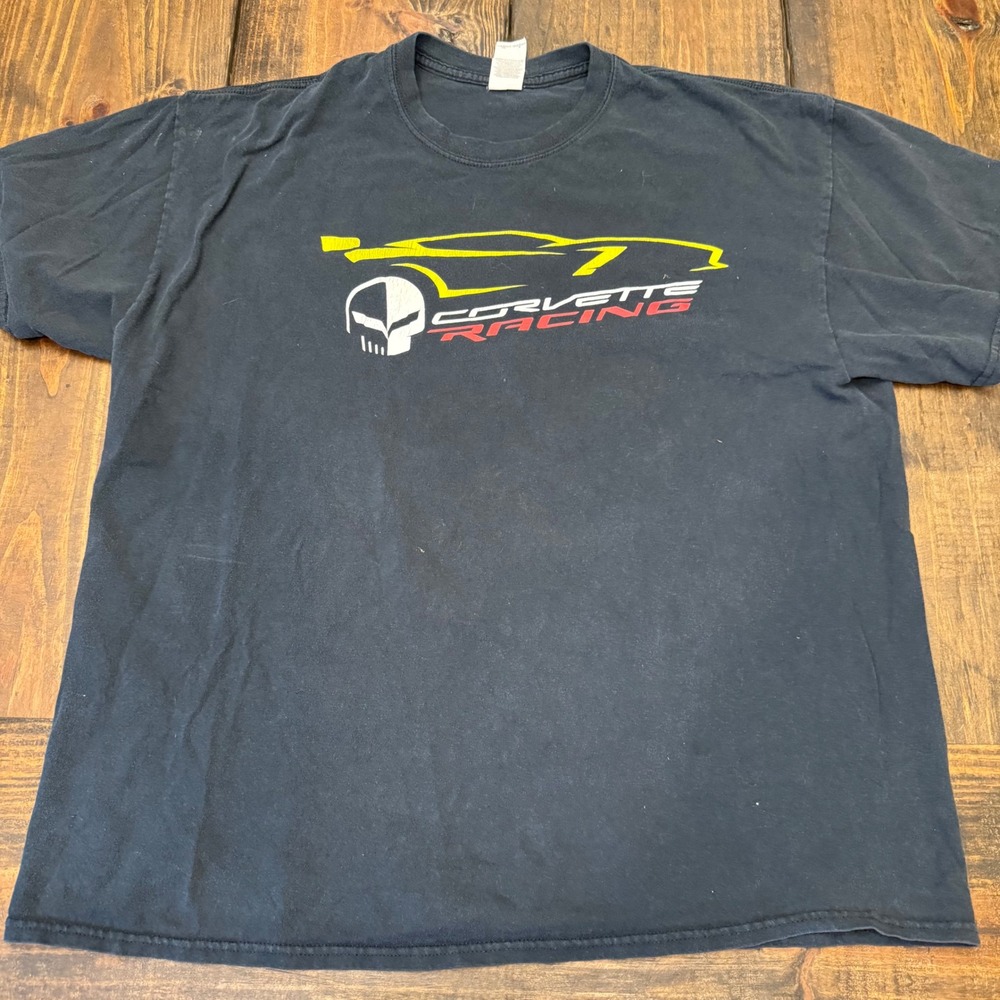 Corvette Racing Jake Skull Graphic T-Shirt Mens XL Black Gildan Heavy Cotton